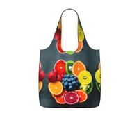 SDEGTHO Fruit Rainbow Printed Foldable Shopping Bag Reusable, Large Capacity Tote for Grocery, Travel and Commuting