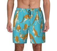SDEGTHO Funny Cartoon Kangaroo Zoo Mens Double Polyester Swimsuit Trunks Swim Shorts with Compression Liner and Patch Pocket. Black