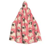 SDEGTHO Funny Cartoon Pug Puppy Dog Gothic Robe Wizard Cloak Adult Long Cape For Masquerade Medieval Halloween Costume