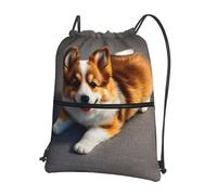 SDEGTHO Funny Corgi Butt Brown Print Zipper Backpack, Water Resistant Drawstring Bag, Compact Foldable for Sports Yoga Dance