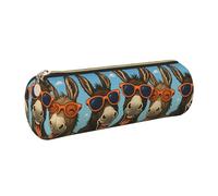 SDEGTHO Funny Donkey Printed Round Leather Pencil Organizer, Compact Zippered Pouch, Sl esk Accessory Storage