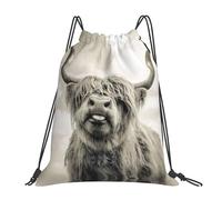 SDEGTHO Funny Highland Cow Printed Drawstring Backpack Gym Bag, Lightweight Water-Resistant Sports Backpack For Men Women, Yoga, Running, Workout
