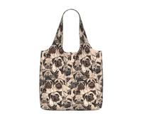 SDEGTHO Funny Pug Pattern Printed Foldable Shopping Bag Reusable, Large Capacity Tote for Grocery, Travel and Commuting