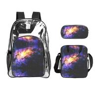 SDEGTHO Galaxy in The Universe Printed See-Through School Bag Bundle, Sturdy Handle 3pc Set, Events Stadium Concerts Approved