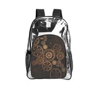 SDEGTHO Gears Clock Bronze Century Printed Clear Backpack with Top Handle, Transparent Bag for Concerts Festivals Women Daily