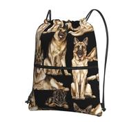 SDEGTHO German shepherd dog Print Zipper Backpack, Water Resistant Drawstring Bag, Compact Foldable for Sports Yoga Dance