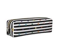 SDEGTHO Glitter Rainbow Polka Dot Stripe Black and White Print Leather Pencil Case for Students, Simple Pen Bag for Boys Girls Small Zipper Pouch for School Supplies, Markers, Makeups, Coins