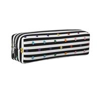 SDEGTHO Glitter Rainbow Polka Dot Stripe Black and White Print Leather Pencil Case for Students, Simple Pen Bag for Boys Girls Small Zipper Pouch for School Supplies, Markers, Makeups, Coins