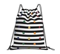 SDEGTHO Glitter Rainbow Polka Dot Stripe Black And White Printed Drawstring Backpack Gym Bag, Lightweight Water-Resistant Sports Backpack For Men Women, Yoga, Running, Workout