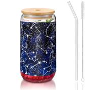 SDEGTHO Glow in The Dark Printing Cute Drinking Glasses with Glass Straw 16 Ounce for Beer Iced Coffee Whiskey Gift