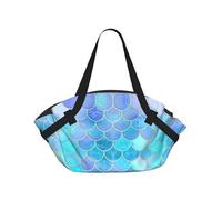 SDEGTHO Gold Mermaid Scale Printed Large Tote Bag and Picnic Mat, Snap-Close Foldable 2-in-1 for Beach Travel or Picnic