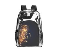 SDEGTHO Gold Musical Note with Fallen Shiny Star Printed Clear Backpack with Top Handle, Transparent Bag for Concerts Festivals Women Daily