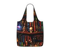 SDEGTHO Gothic Library Print Packable Grocery Shopper Reusable Tote 25l Polyester Shoulder Bag Modern Holiday Gift
