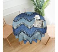 SDEGTHO Gradient Blue Denim Print Boho Round Tablecloth 60in Vintage Polyester Cover for Wedding Party Thanksgiving