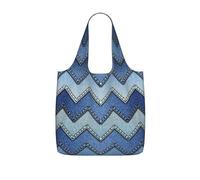 SDEGTHO Gradient Blue Denim Print Packable Grocery Shopper Reusable Tote 25l Polyester Shoulder Bag Modern Holiday Gift