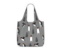 SDEGTHO Gray Penguin Print Packable Grocery Shopper Reusable Tote 25l Polyester Shoulder Bag Modern Holiday Gift