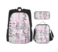 SDEGTHO Gray White Modern Polka Dot Bookbag Set Includes Large Capacity Backpack,Lunch Box And Pencil Case 3 Pieces Bagpack Sets, Black, One Size