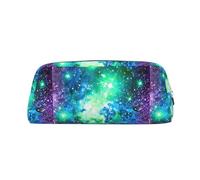 SDEGTHO Green Blue Purple Galaxy Printing Leather Pencil Case Large Capacity School Pen Bag Fountain Pen Holder for Boys and Girls Gift