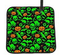 SDEGTHO Green Ghost Horror Halloween Pumpkin Printed Foldable Seat Pad with Carabiner Hook, Compact Cushion for Outdoor Picnic Sports Use