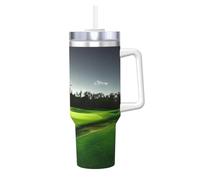 SDEGTHO Green Golf Course 40 Oz Ice Bully With Handle And Straw Made Of Stainless Steel, Double Wall Insulated With Lid