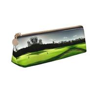 SDEGTHO Green Golf Course Fashion Triangular Leather Zipper Pencil Pouch With Large Storage Capacity Pencil Pouch, White, One Size, Art Deco
