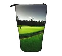 SDEGTHO Green Golf Course Standing Pencil Case,Cute Stand Up Pencils Pouch,Telescopic Pen Pouches,Portable Pens Holder, Black, One Size, Fashion
