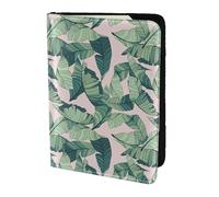 SDEGTHO Green Palm Tree Leaves Pink Printing Passport Holder Cover Wallet Cowhide Card Case Travel Must Have Accessories for Women Men
