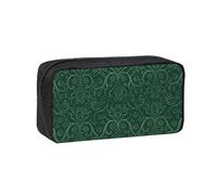 SDEGTHO Green Scroll Pattern Design Printed Pencil Organizer Roomy Zip Bag Durable Polyester Storage Pouch for Students Artists Work Travel