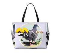 SDEGTHO Grey Pigeon Print Large Capacity Foldable Tote Bag Women Beach Tote Bag Handbag Gym Bag Travel Shopping Bag, Black, One Size