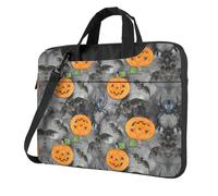 SDEGTHO Halloween Grey Bat Spider Pumpkin Print Multi-Pocket Laptop Bag Shoulder Crossbody Case Shockproof Computer Briefcase For Sports