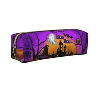 SDEGTHO Halloween Owl Ghost Pumpkin Print Leather Pencil Case for Students, Simple Pen Bag for Boys Girls Small Zipper Pouch for School Supplies, Markers, Makeups, Coins