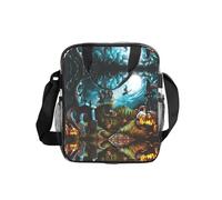 SDEGTHO Halloween Pumpkin Graveyard Printed Transparent Lunch Bag, Clear PVC Crossbody Bag with Zipper and Mesh Pockets for Travel