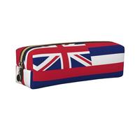 SDEGTHO Hawaii Flag Printed Leather Zipper Pencil Case for Students, Multi Purpose Pen Pouch for Kids Small Makeup Bag for Pens, Pencils, Markers