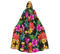 SDEGTHO Hawaiian Colorful Flower Printing Adult Halloween Hooded Cloak 57.8 Inches Oversized Hat For Vampire