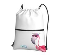 SDEGTHO Hello Glasses Flamingo Print Foldable Backpack, Adjustable Drawstring Water Resistant Bag for Quick Trips and Outings