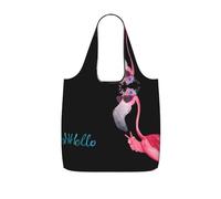 SDEGTHO Hello Glasses Flamingo Printed Foldable Grocery Bag, 25L Reusable Shopping Tote, Lightweight Bag for Travel Daily Use