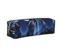 SDEGTHO Howling Wolf Pattern Printed Leather Zipper Pencil Case for Students, Multi Purpose Pen Pouch for Kids Small Makeup Bag for Pens, Pencils, Markers