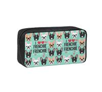 SDEGTHO I Love French Dog Printed Pencil Organizer Roomy Zip Bag Durable Polyester Storage Pouch for Students Artists Work Travel