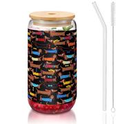 SDEGTHO I Love My Dog Dachshunds Printing Cute Drinking Glasses with Glass Straw 16 Ounce for Beer Iced Coffee Whiskey Gift