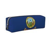 SDEGTHO Idaho State Flag Printed Leather Zipper Pencil Case for Students, Multi Purpose Pen Pouch for Kids Small Makeup Bag for Pens, Pencils, Markers