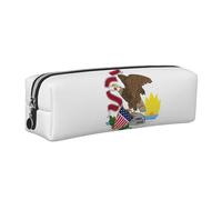 SDEGTHO Illinois State Flag Printed Leather Zipper Pencil Case for Students, Multi Purpose Pen Pouch for Kids Small Makeup Bag for Pens, Pencils, Markers