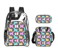 SDEGTHO Indian Alpaca Printed See-Through School Bag Bundle, Sturdy Handle 3pc Set, Events Stadium Concerts Approved