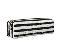SDEGTHO Ink and Gold Dot Stripes Print Leather Pencil Case for Students, Simple Pen Bag for Boys Girls Small Zipper Pouch for School Supplies, Markers, Makeups, Coins