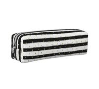 SDEGTHO Ink and Gold Dot Stripes Print Leather Pencil Case for Students, Simple Pen Bag for Boys Girls Small Zipper Pouch for School Supplies, Markers, Makeups, Coins