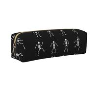 SDEGTHO Interesting Skeleton Print Leather Pencil Case for Students, Simple Pen Bag for Boys Girls Small Zipper Pouch for School Supplies, Markers, Makeups, Coins