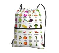 SDEGTHO Introduction of various vegetables Print Foldable Backpack, Adjustable Drawstring Water Resistant Bag for Quick Trips and Outings