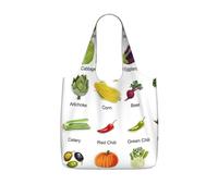SDEGTHO Introduction of various vegetables Printed Foldable Grocery Bag, 25L Reusable Shopping Tote, Lightweight Bag for Travel Daily Use