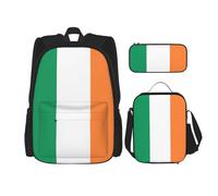 SDEGTHO Irish Flag Bookbag Set Includes Large Capacity Backpack,Lunch Box And Pencil Case 3 Pieces Bagpack Sets, Black, One Size