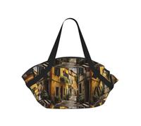 SDEGTHO Italian Old Street Printed 2-in-1 Camping Blanket and Tote, Polyester Composite 37in Round, Weekend Park Travel