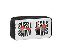 SDEGTHO JesusWins Printed Stationery Case Spacious Pencil Pouch Polyester Zip Organizer for School College Office Days